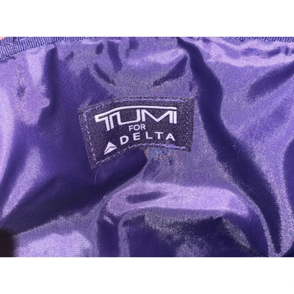 Tumi For Delta Cosmetic Toiletries Travel Zip Pouch Bag Black Purple Lining
